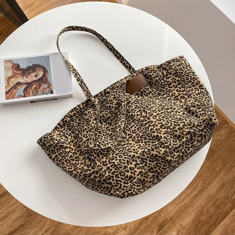 Leopard Shoulder Canvas Tote