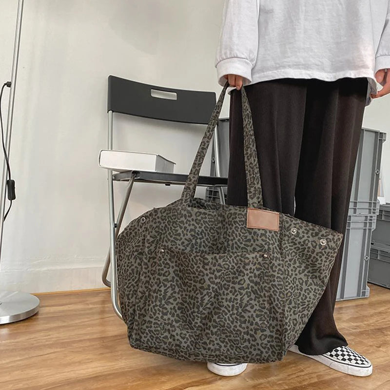 Leopard Shoulder Canvas Tote