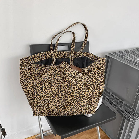 Leopard Shoulder Canvas Tote