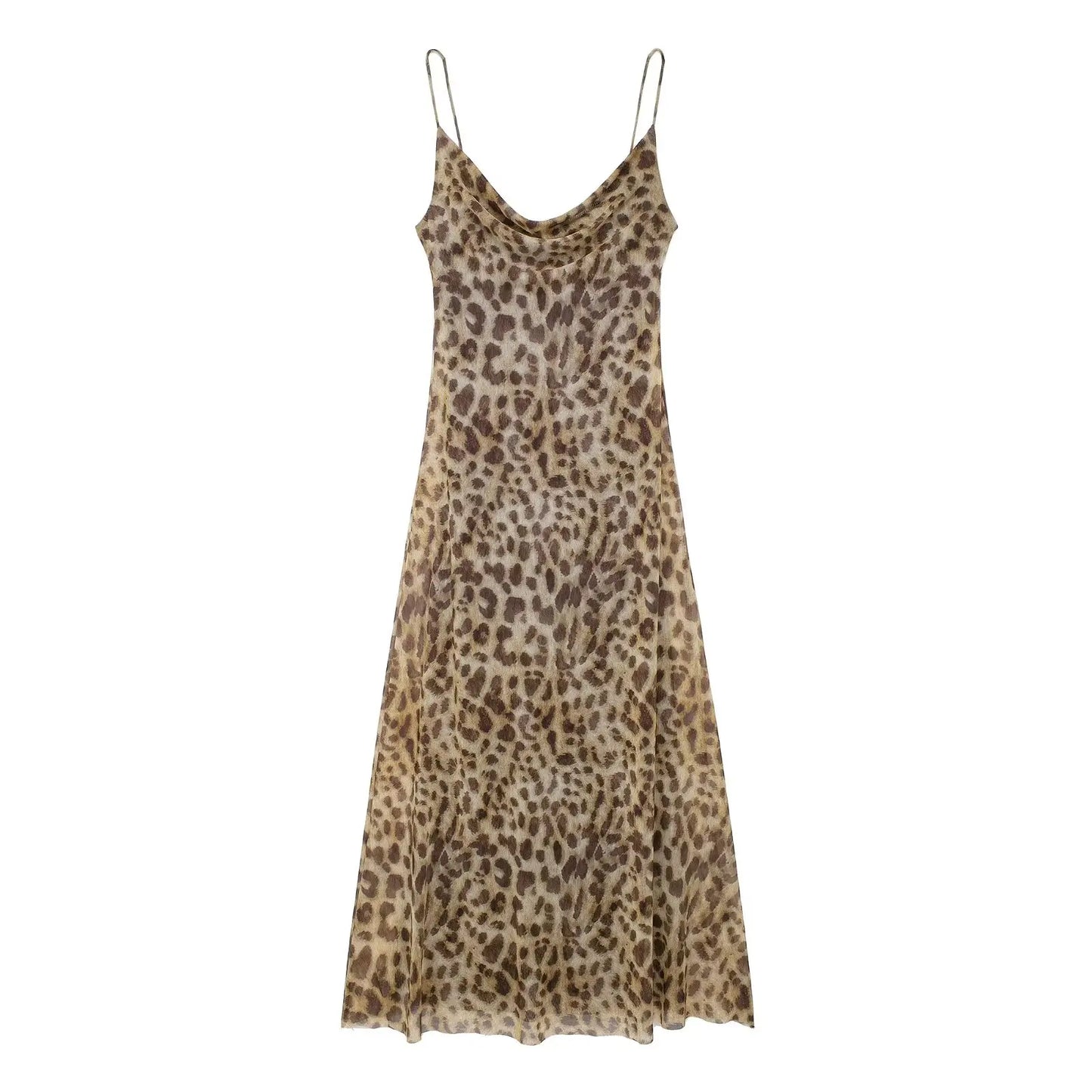 Summer Women's Sexy Vintage Leopard Print Tulle Long Dress