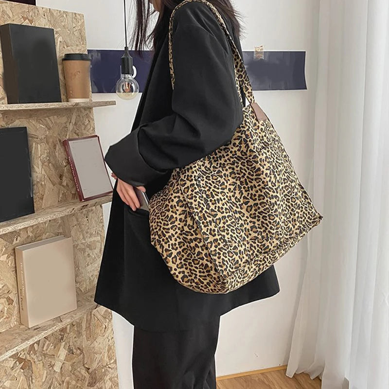 Leopard Shoulder Canvas Tote