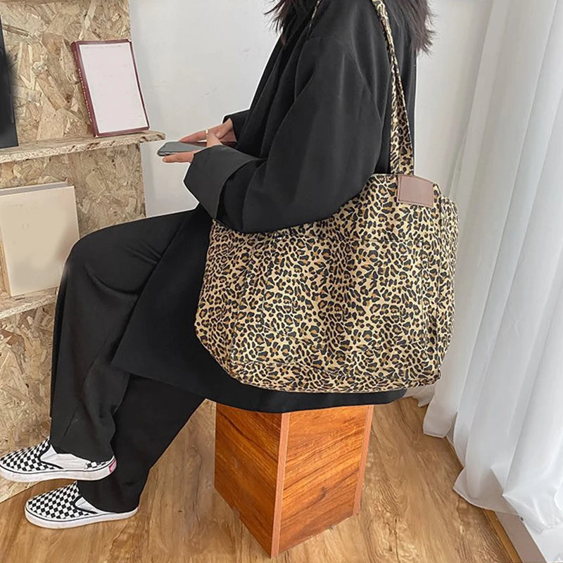 Leopard Shoulder Canvas Tote