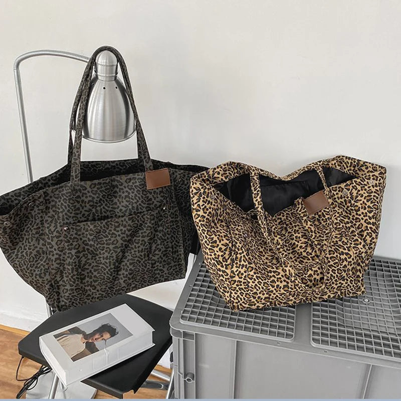 Leopard Shoulder Canvas Tote