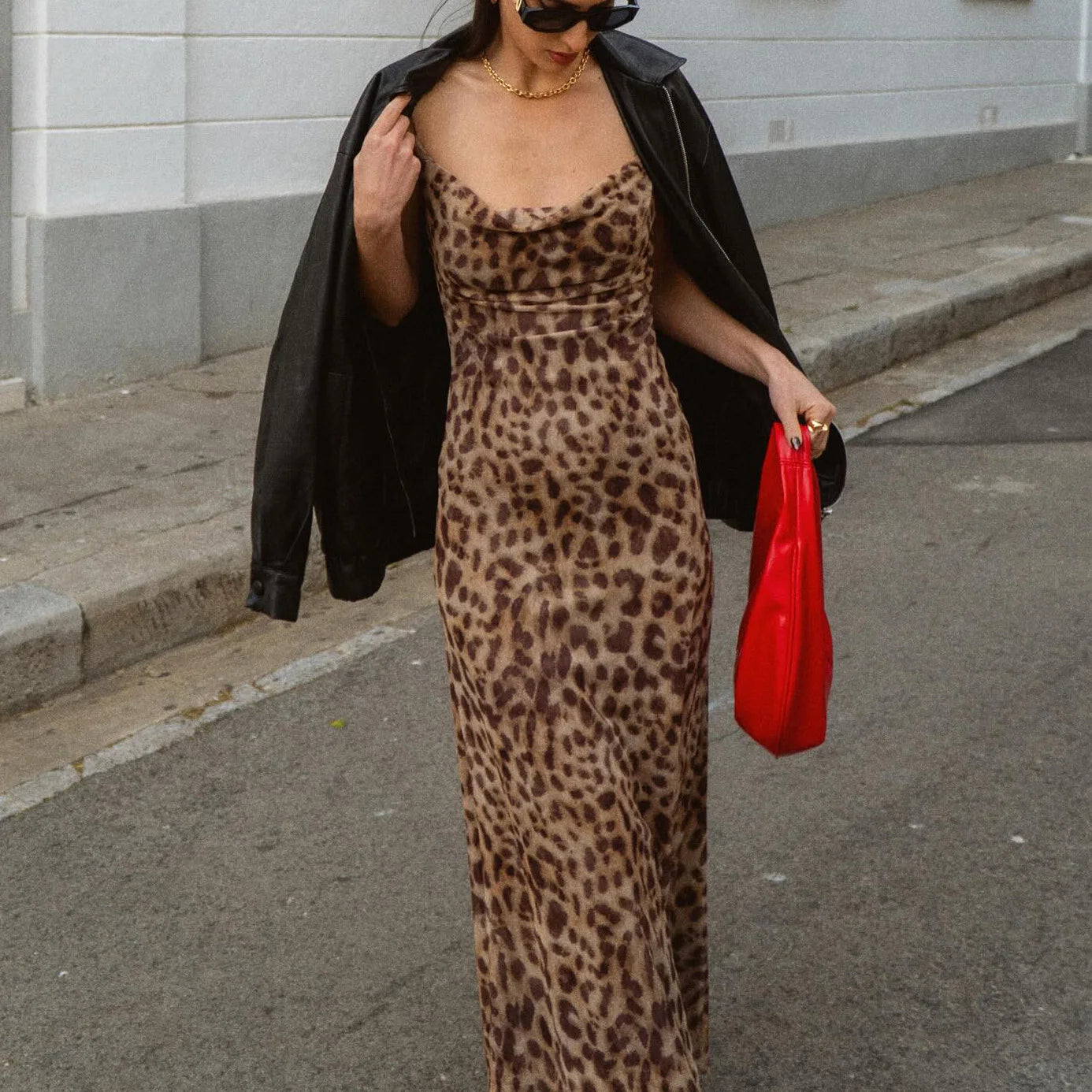 Summer Women's Sexy Vintage Leopard Print Tulle Long Dress